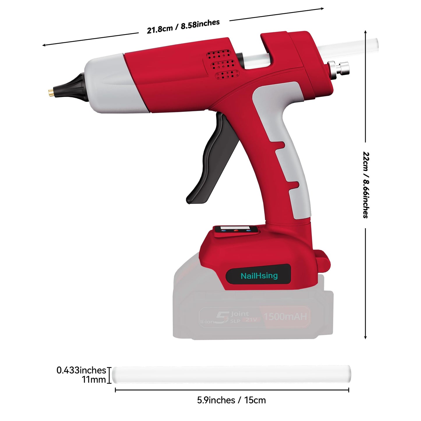 NailHsing 18V Cordless Hot Glue Gun with Temp Adjust & LCD Digital Display Fast Preheating Hot Glue Gun Full Size with 30Pcs Premium Sticks for DIY Crafts, Repair and Construction (Tool Only)