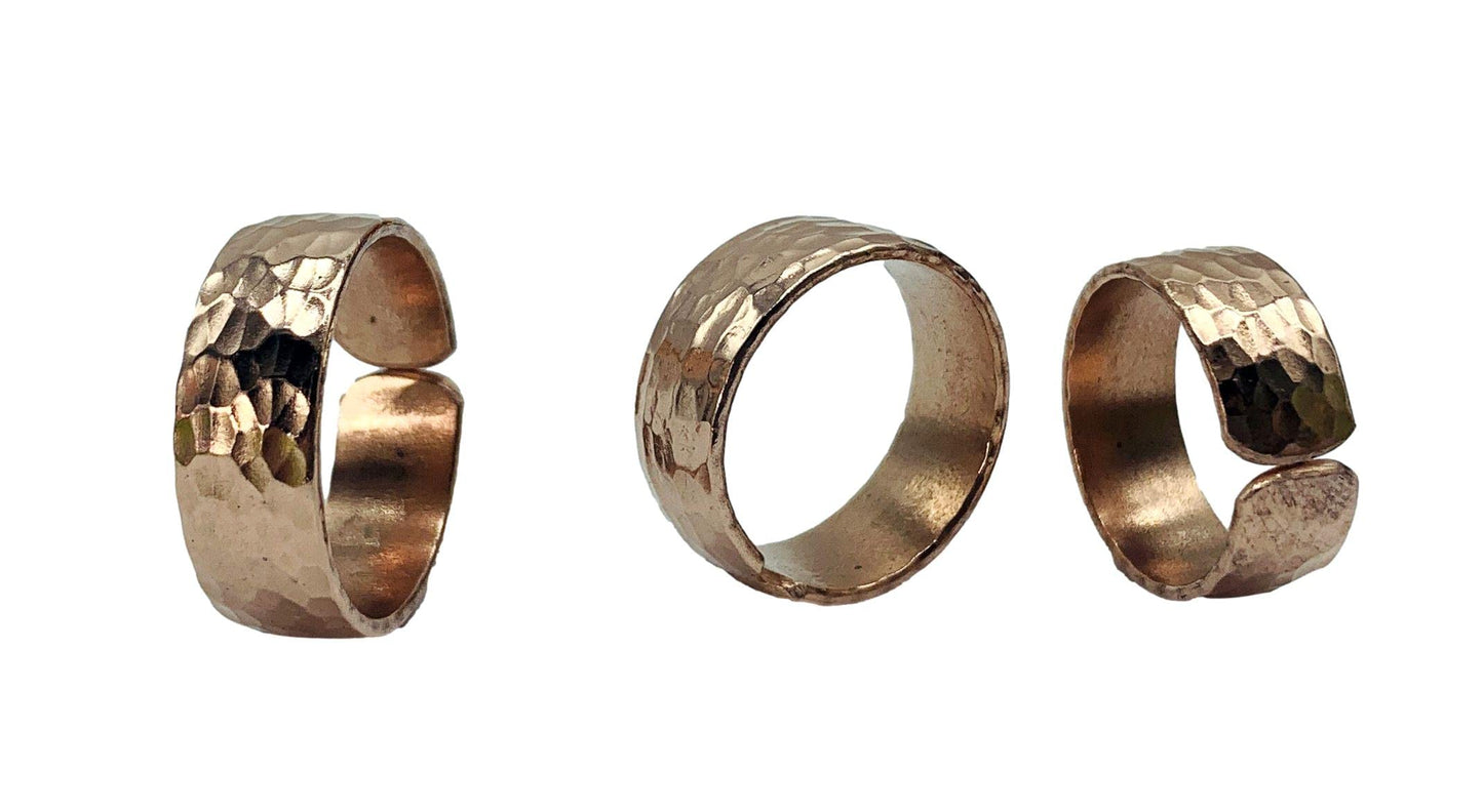 Set of 3 Hand Forged Pure Copper Rings. Made with 100% Pure Raw Untreated Copper. Tibetan Healing Medicine Ring Set. (Hammered)