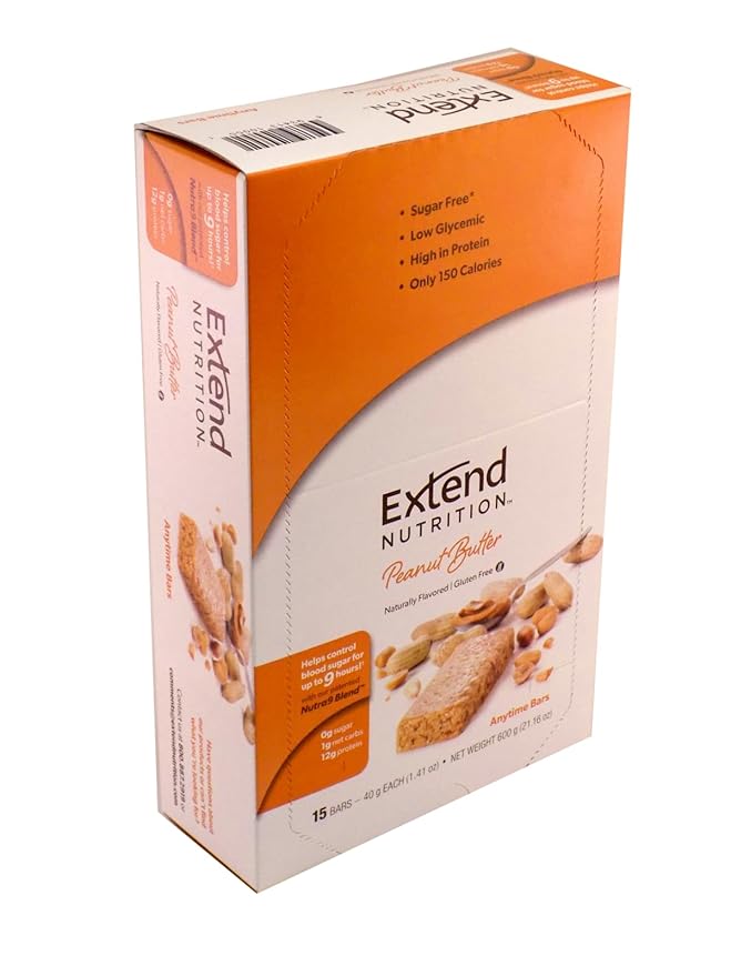 Extend Sugar Free Protein Bars, Perfect Diabetic Snacks, High Protein and Fiber, Hunger Control & Steady Energy, Low Carb, Keto Friendly (Peanut Butter)