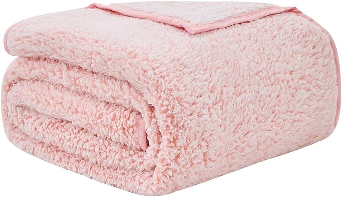 EMME Fuzzy Blanket Soft Fleece Throw Blankets for Women, Fluffy Sherpa Throws(Plush Pink,108"x90")