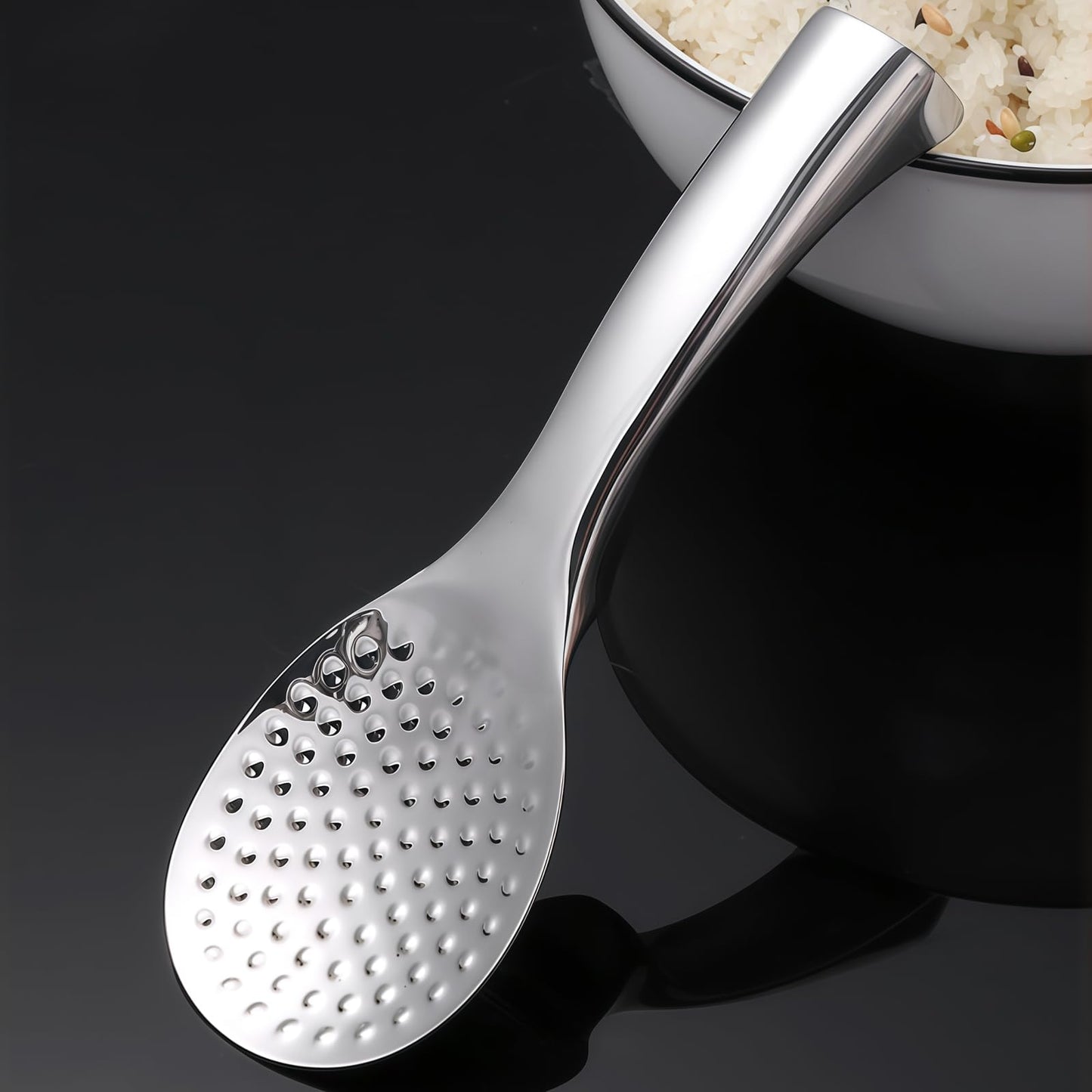18/8 Stainless Steel Rice Paddle, Non-Stick Rice Spoon, Mirror Finish, Stand-Up Design, Serving Spoon for Kitchen- 7.9-inch Long