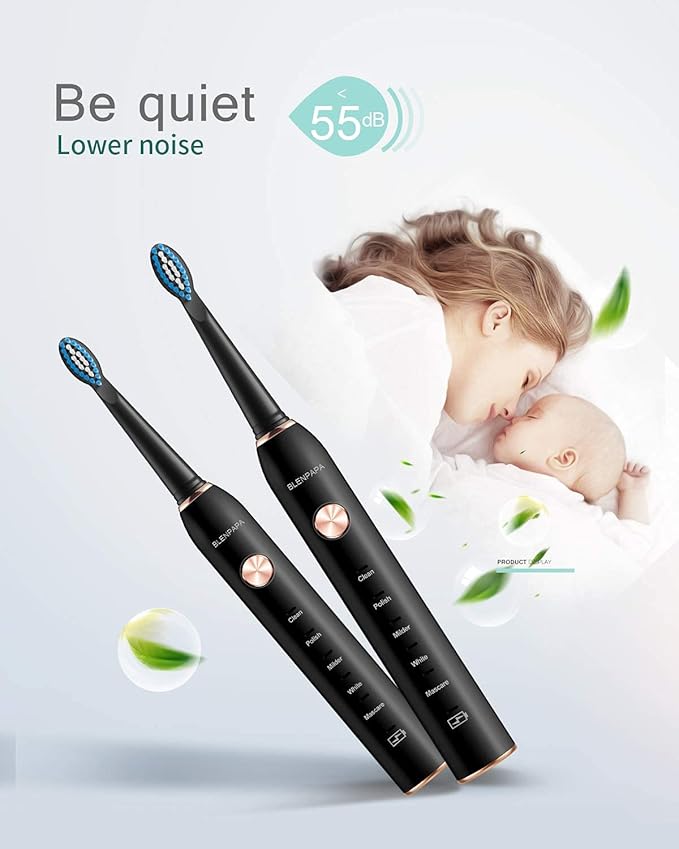 Teeth & Gums Care Electric Toothbrush, IPX7 Waterproof Sonicare 38000VPM, Fast Charge Long Last with Intelligent Time Reminder 5 Optional Modes Dupont Brush Heads, Travel, Indoor, Outdoor, Black