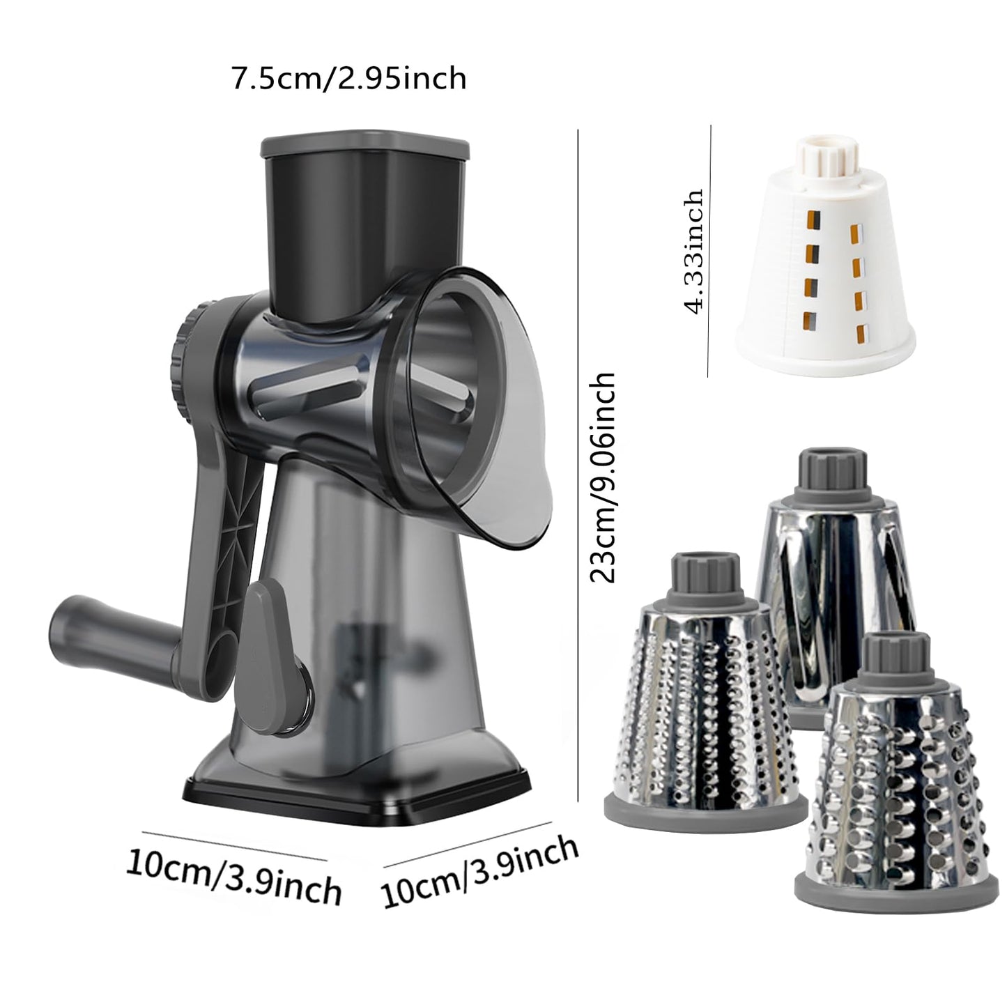 KalraMay Cheese Grater,Rotary Cheese Grater with Handle, Multifunctional Rotary Cheese Shredder Effortlessly Grates Cheese, Vegetables, and Fruits (Gray)