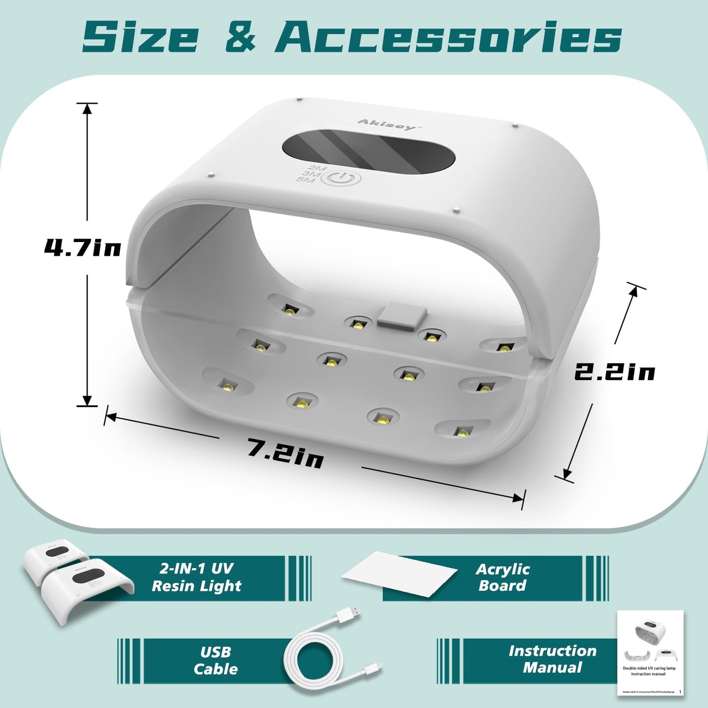 Akisey UV Light for Resin, Two-Sided UV Resin Light with Adjustable Time Setting(2m, 3m, 5m), 36W Fast Curing Lamp for Molds DIY Craft Decor Jewelry Making