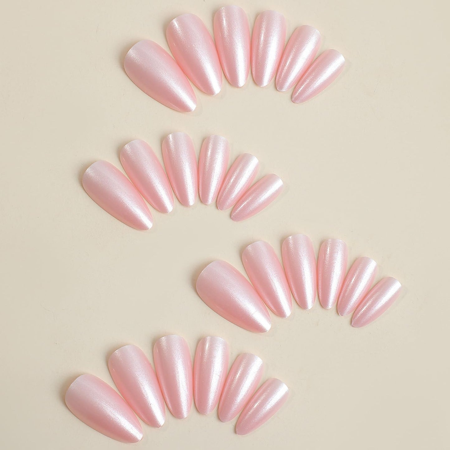 Pink Press on Nails Almond Medium Fake Nails with Design Shiny False Nails Press ons Glossy Full Cover Acrylic Glue on Nails Cute Artificial Stick on Nail for Women Manicure 24Pcs