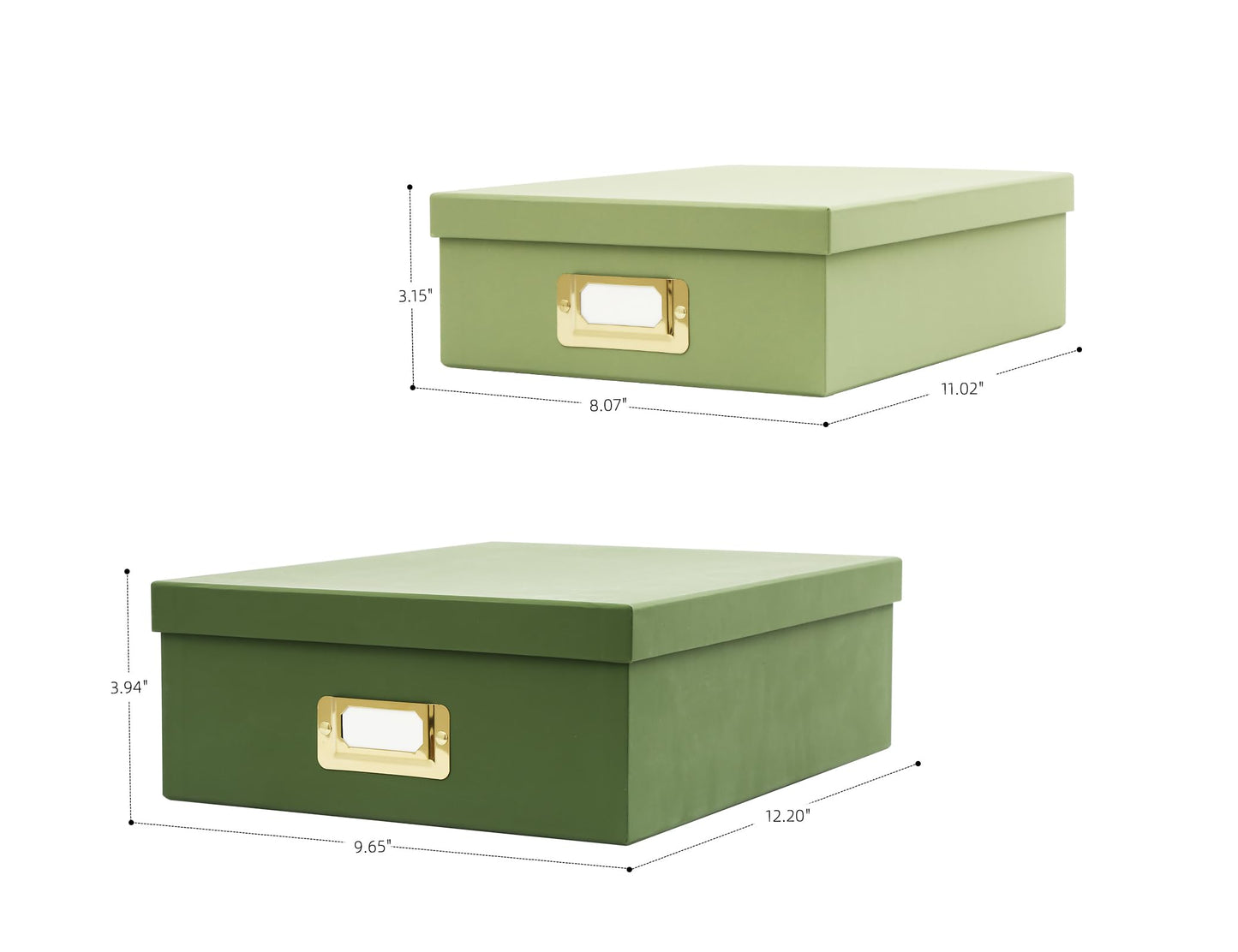 MIZFRUZZY 2-Piece Decorative Storage Boxes, Sophisticated Dual-green Palette, Paperboard Stackable with Gold Label Holders for Home Office Organization, Home Decor, Photos, Files and Keepsake Box