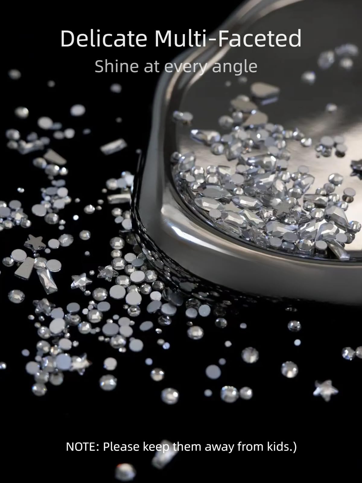 AMLAVIFISH 6080PCS White Rhinestones for Nails, Nail Art Rhinestone Kit, Silver Gems Flatback Crystals Diamonds for Nail Art Design, Mix Sizes Nail Charms and Gems(Tweezers Included)