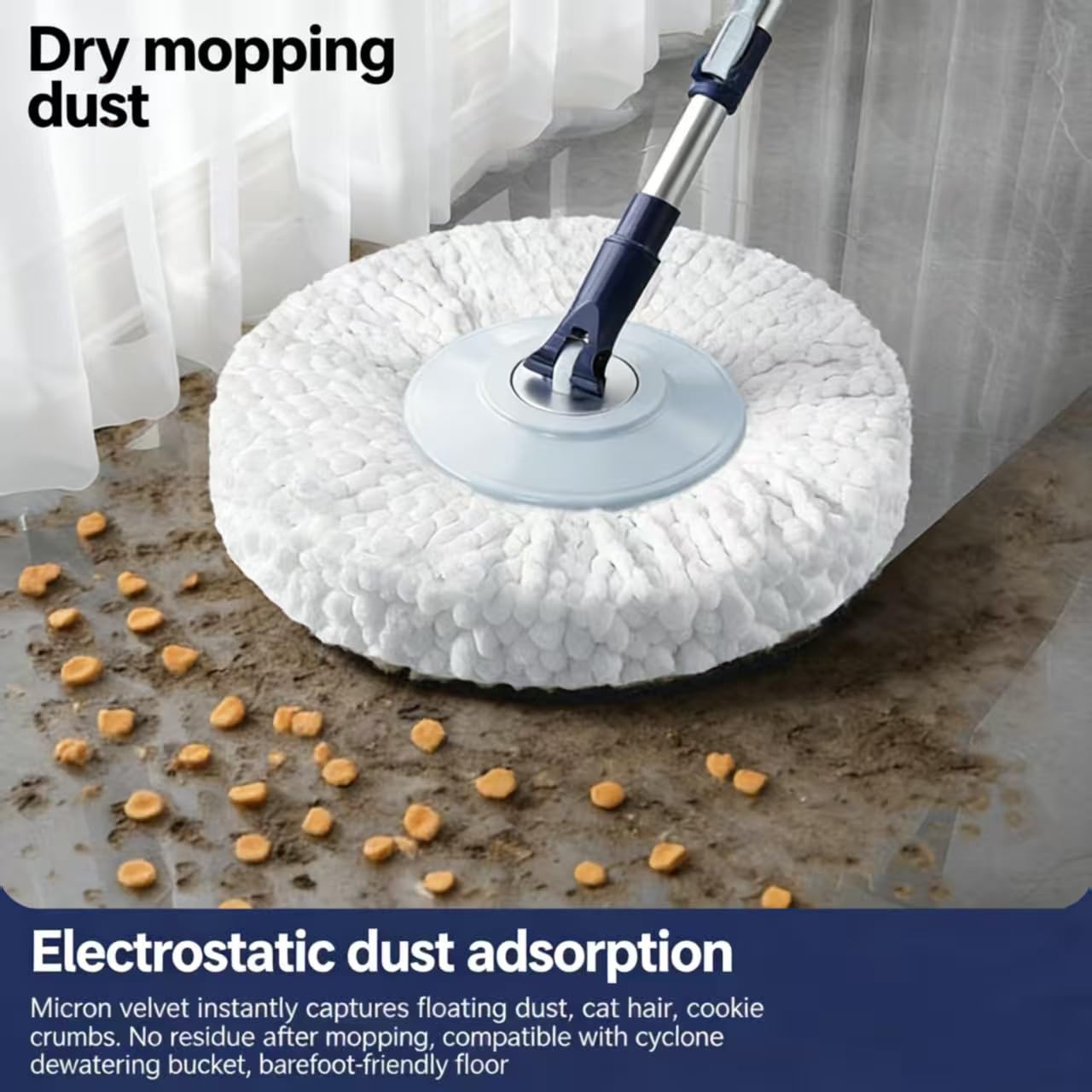 Spin Mop Bucket with Wringer, Mop with Bucket Set Includes 3 Replacement Pads, Durable Mop Bucket for Home Floor Cleaning