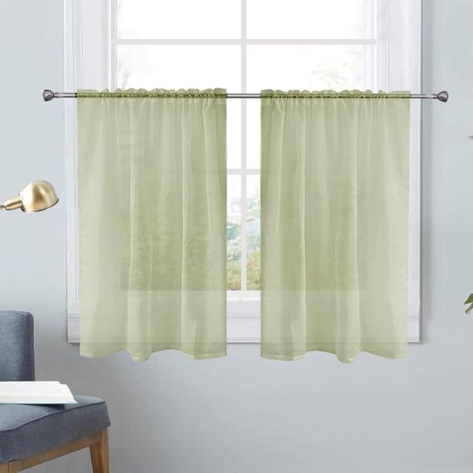 SpaceDresser Basic Rod Pocket Sheer Voile Window Curtain Panels Sage Green 1 Pair 2 Panels 26 Width 40 Inch Long for Kitchen Bedroom Children Living Room Yard（Sage Green，26Wx 40L）