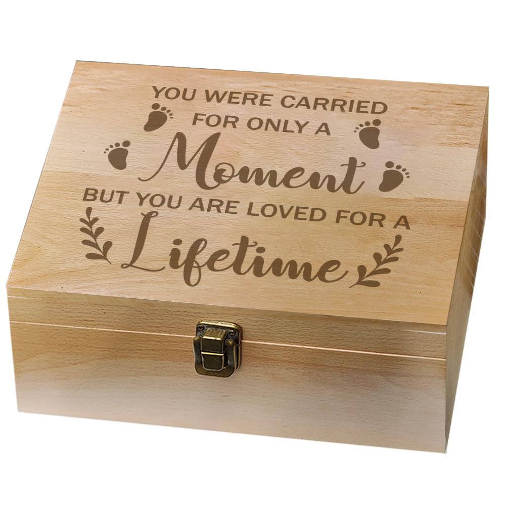 arricraft 1 Pc Wooden Memory Keepsake Box, Miscarry Memory Box with Hinged Lids for Baby Loss Memorial Gift Storage Box Keepsake to Store Photos Letters and Valuables 9.6x7.6x4inch