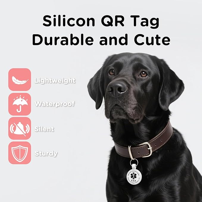 ESA Dog Tag, QR Code Dog Tag, Modifiable Free Pet Online Profile, Scannable QR Code, Scan QR Send Instant Location Alert Email, Silicone Lightweight Pet ID Tag for Dog and Cat (White, Regular)