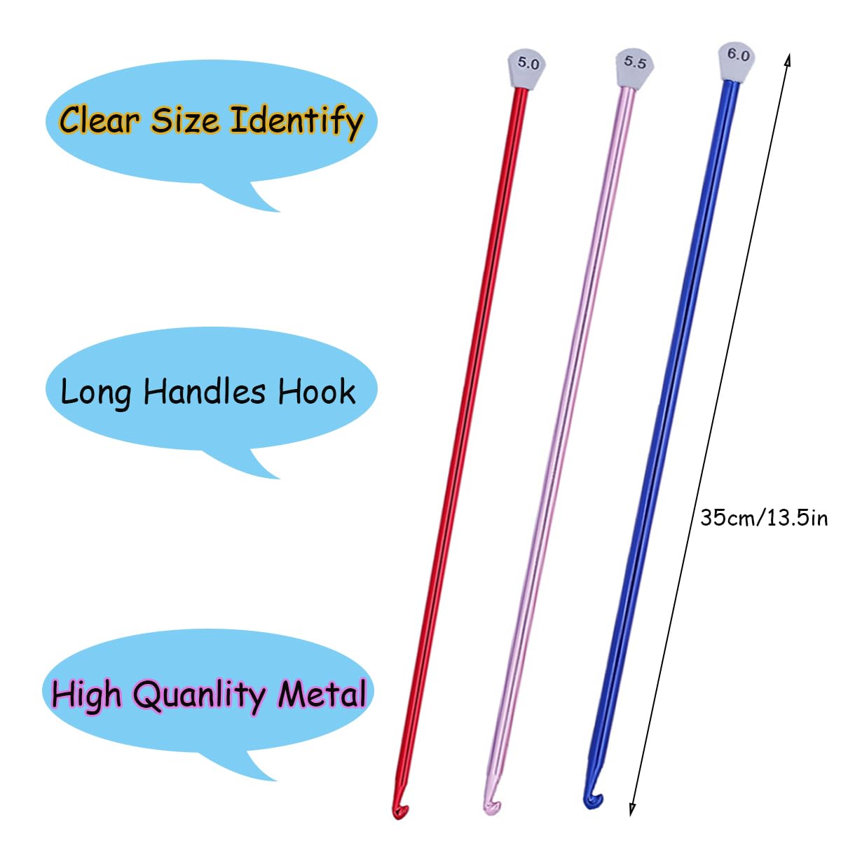 Weabetfu Tunisian Crochet Hook 8mm 9mm 10mm Long Crochet Hooks Set 3pcs Extra Long Crochet Hook 13.8 Metal Afghan Crochet Needles for Crocheting,Perfect for Beginner/Lightweight/Easy to Use