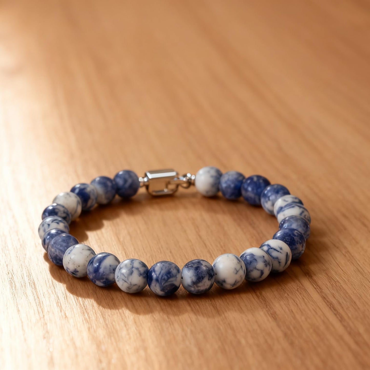 About 45pcs 8mm Natural Stone Beads White Blue Sodalite Beads Crystal Gemstone for Jewelry Making, DIY Bracelet Necklace