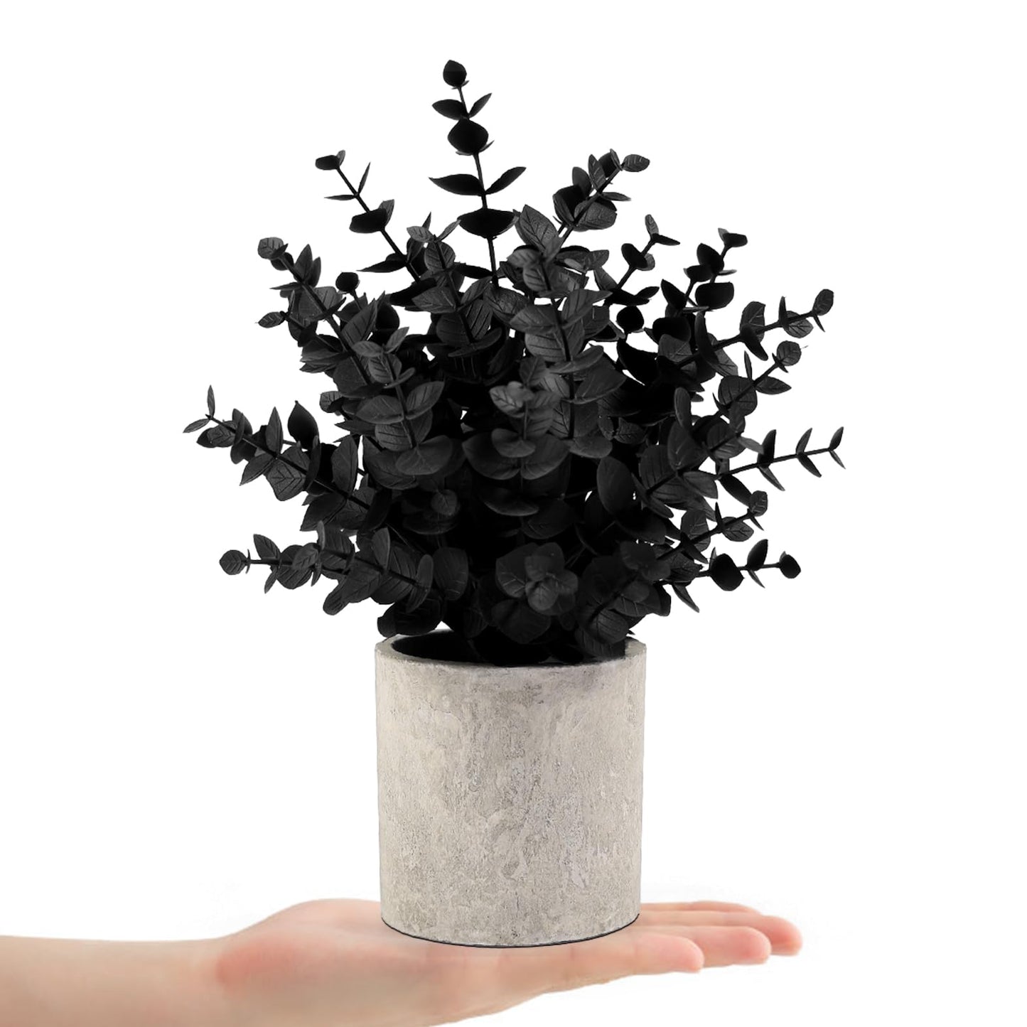Coferset 2 Pack Black Fake Eucalyptus Small Fake Plants Potted Artificial Plants for Halloween Shelf Desk Home Farmhouse Room Coffee Table Decor Bathroom Decor (Black)