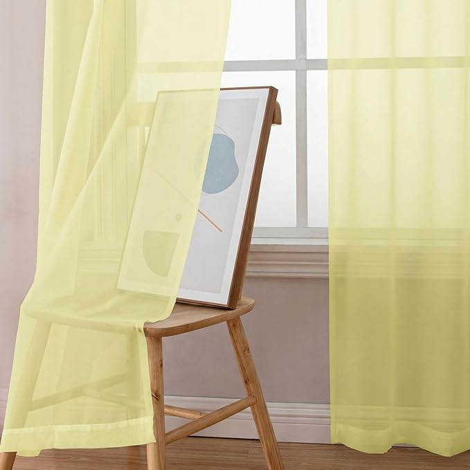 Simplebrand Light Yellow Sheer Curtains 84 Inches Long, Light Filtering Rod Pocket Solid Color Window Sheer Curtain Panels, Elegant Curtains & Drapes for Living Room, Bedroom 2 Panels 42" W x 84" L