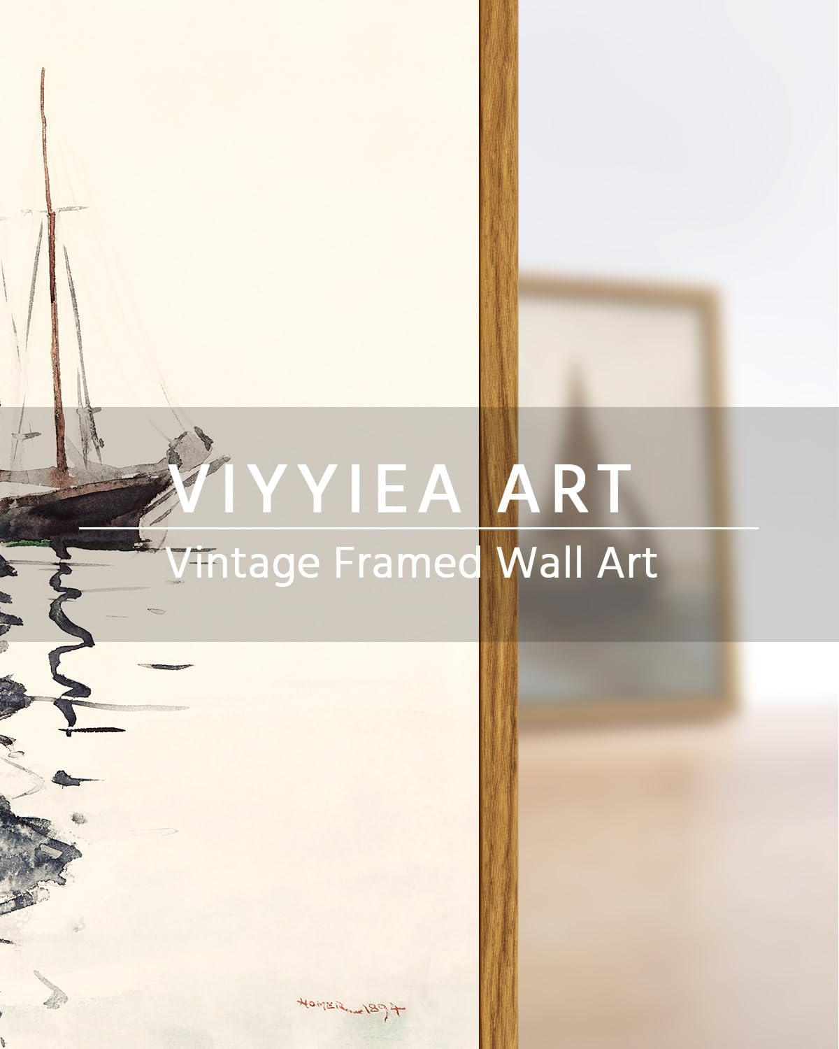 VIYYIEA Framed Wall Art for Living Room, Sailboat Canvas Prints, Classic Home Decor, Watercolor Painting Picture, Bathroom Wall Decor Gifts for Friends or Family -【Sailboat】-(10L x 8W)