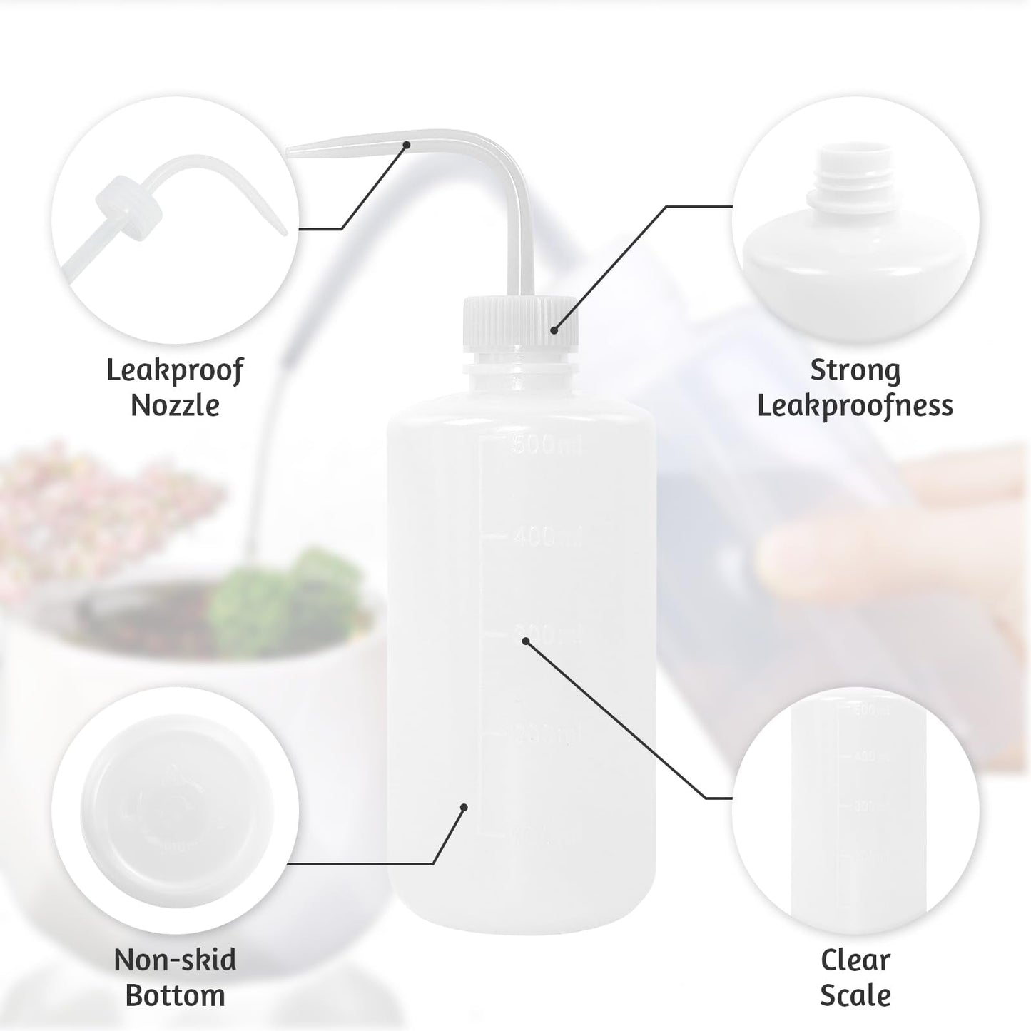 Grosun 4 Packs Tattoo Wash Bottle Water Squirt Squeeze Diffuser Bottles (White, 500ml)
