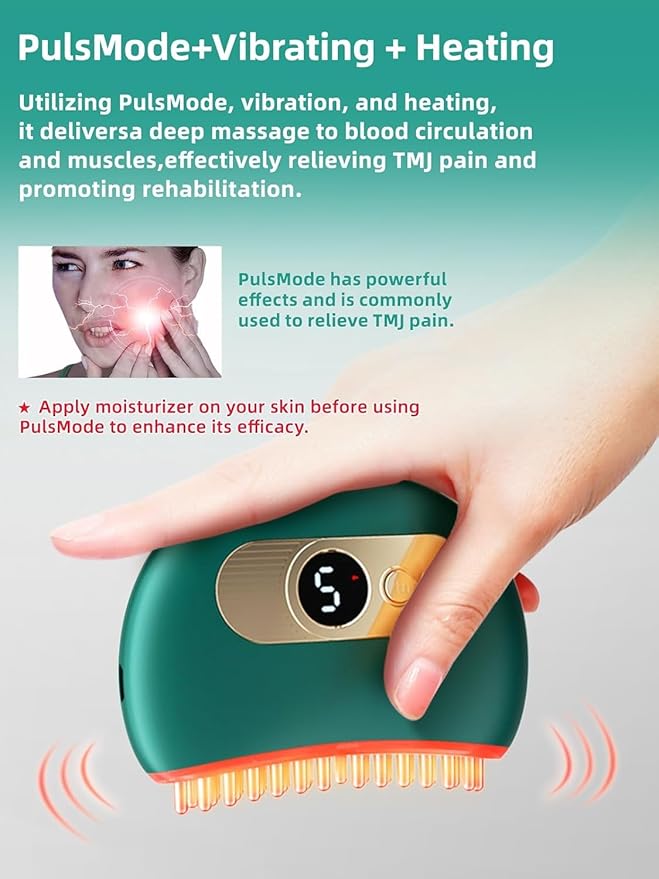TMJ Relief Products Jaw, TMJ Relief Massager, Vibration and Heating, Ergonomic Multi-Needle Design TMJ Massage Tool, Green