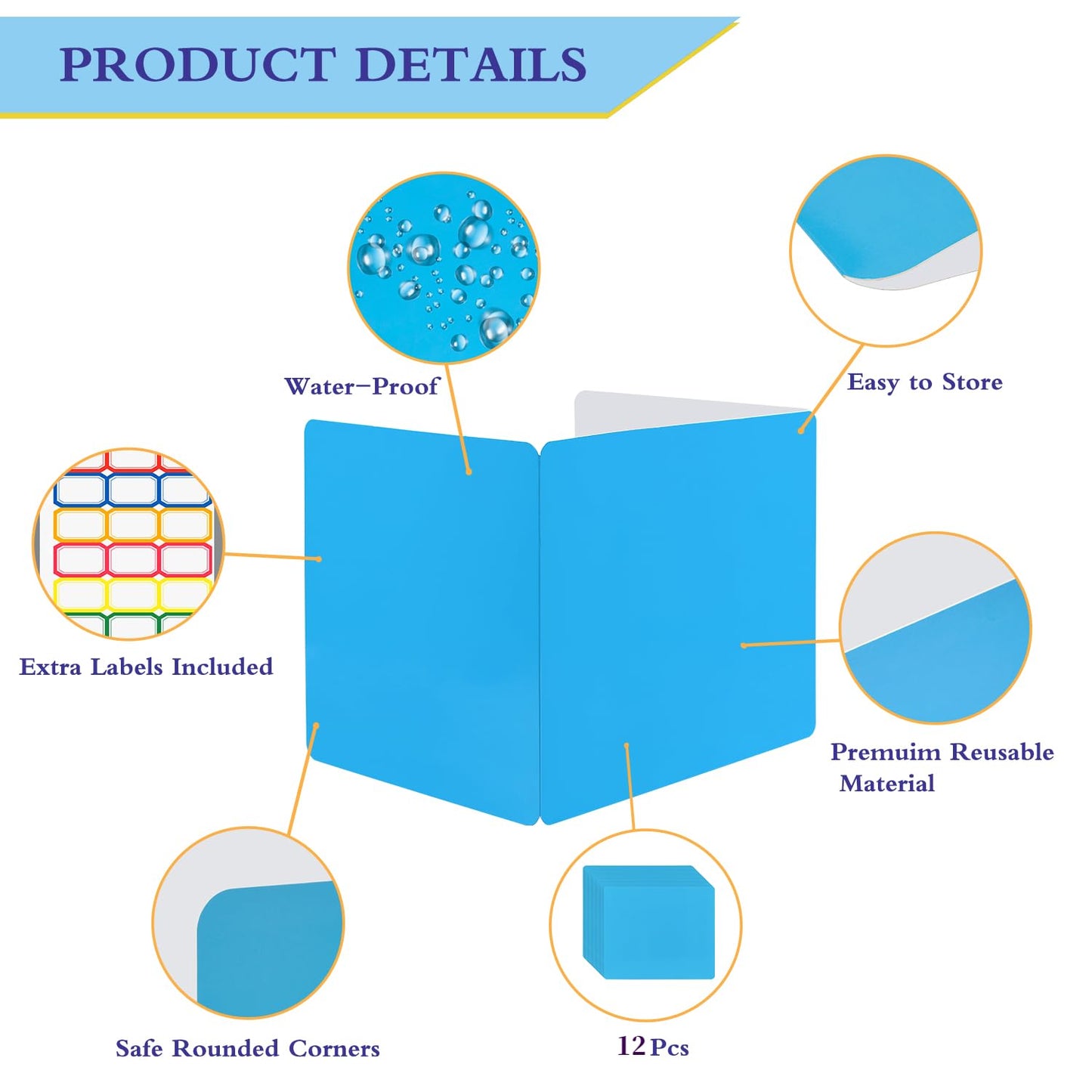 EARTHSON 12 Pcs Desk Dividers for Students, Coated Paper Privacy Shields Folder for Students, Privacy Folders for Students Desks, Test Divider Classroom Teacher Supplies Office Home, Blue