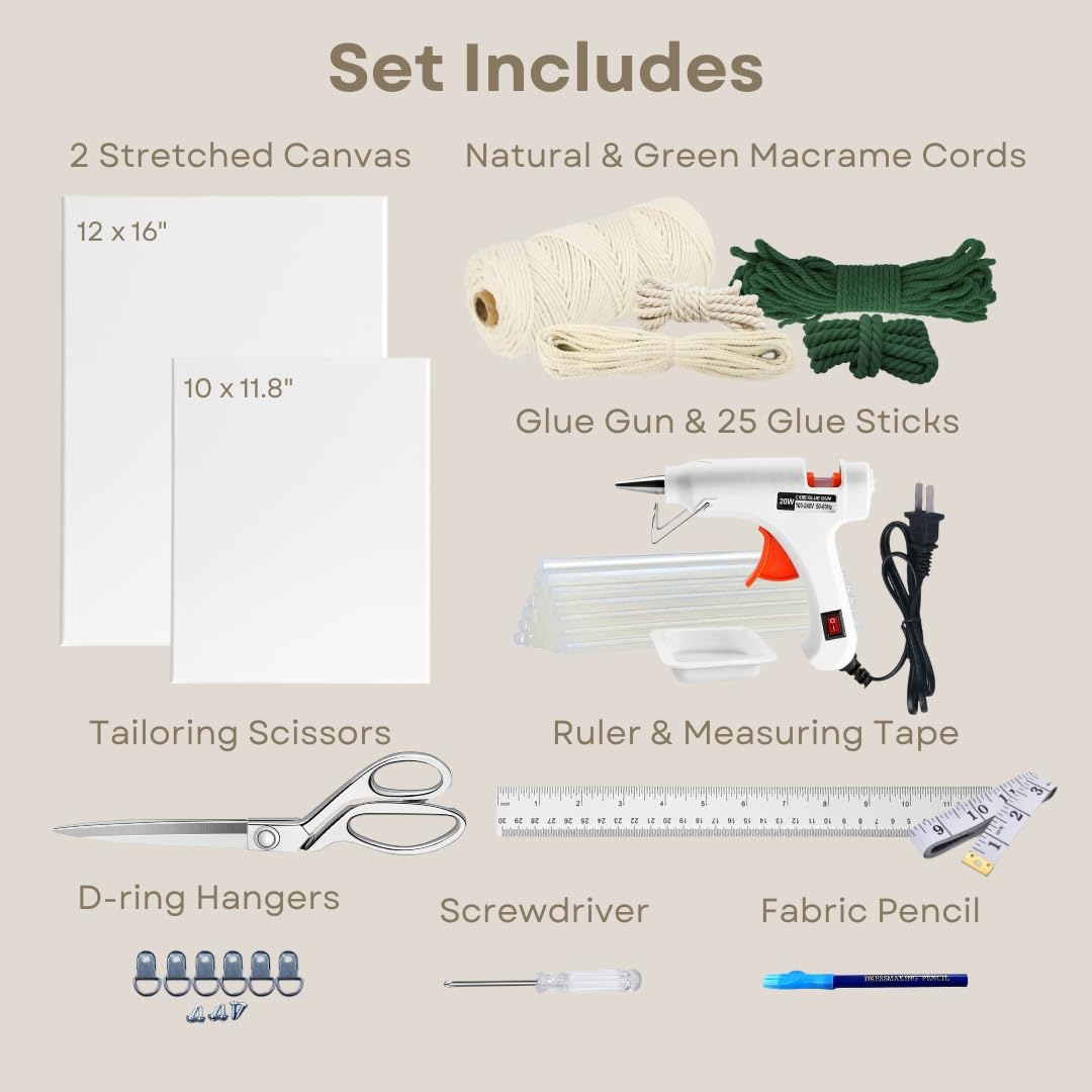 DIY Rope Canvas Kit for Beginners - Complete Macrame Ropes Supplies & Tools | DIY Macrame Art Wall Hanging Decor Starter Set, Craft Kits for Adults, Boho Wall Art Aesthetic Home Decoration (Green)