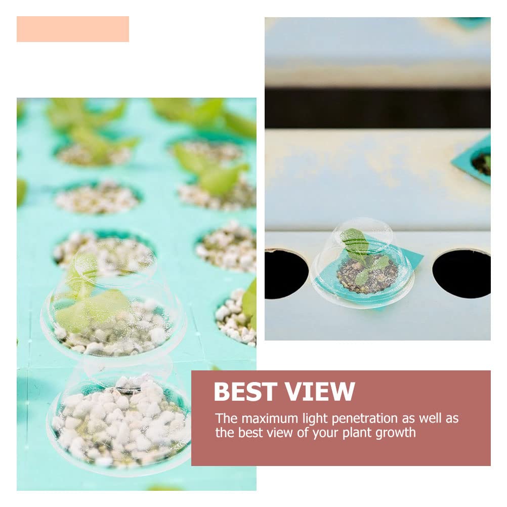 POPETPOP 100 Pcs Plastic Dome Lids - 1.57 Inch Inner Diameter Transparent Hydroponic Plant Caps, Hydroponics Pod Hole Cover for Seedling Clone & Plant Sprouting