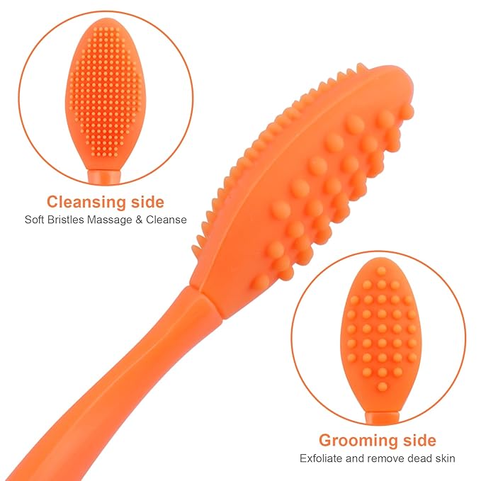 Lip Scrub Brush,Double-Sided Silicone Exfoliating Lip Brush Tool for Smoother and Fuller Lip Appearance,Orange,2pcs