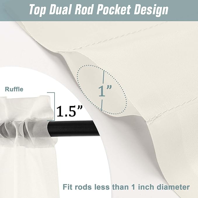 Ivory Window Sheer Curtains 45 Inches Length, Voile Short Curtains for Living Room Bedroom, Modern Soft Window Drapes 2 Panels Set, Top Dual Rod Pocket Design, 2x42Wx45L Inches