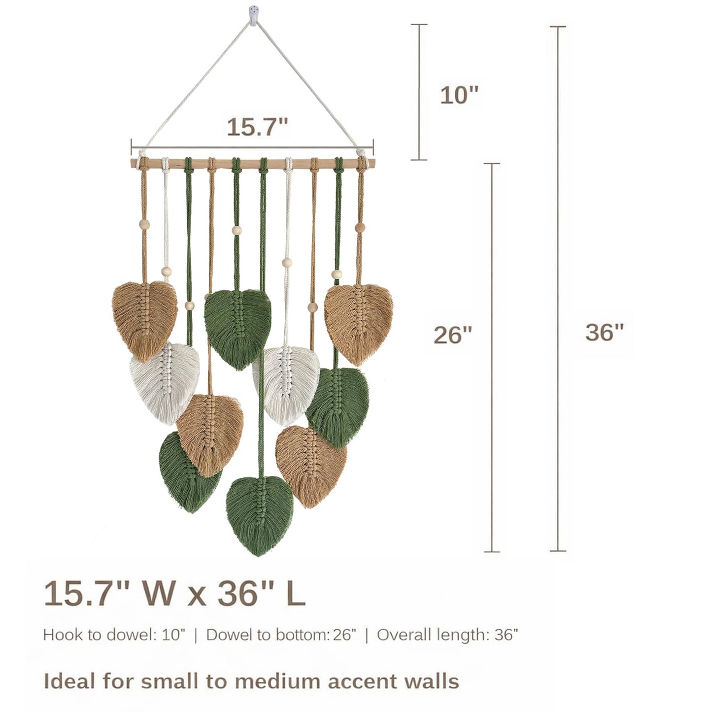 TUDRUKU 15.7x36 Inch Macrame Wall Hanging Nursery Decor Leaves Woven Tapestry Feather Handmade Yarn Tassels Boho Wall Decor for Bedroom Living Room Apartment Home Backdrop (Green)