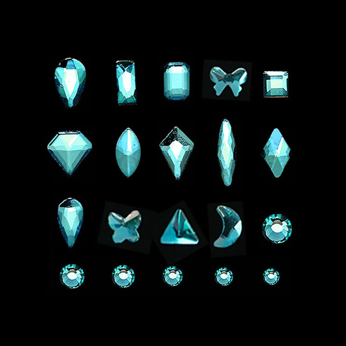 Yzzseven 14 Types of 700 Lake Blue Diamonds + 2100 Flat Rhinestones Mix 20 Styles Flatback DIY Crafts Rhinestone Crystals 3D Ornament‌s Flat Back Stones Set + Tweezers + Drill Pen