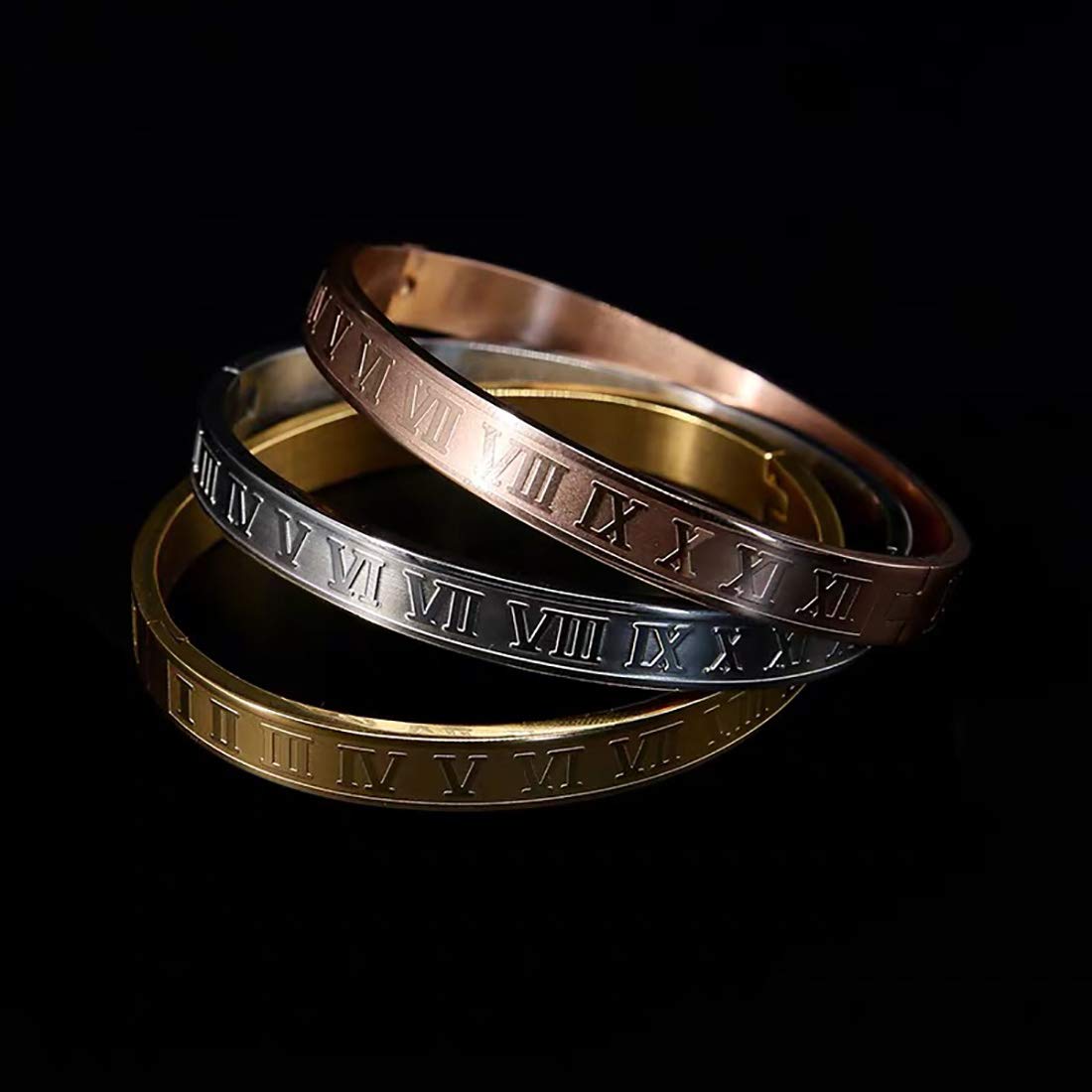 Jarlinwel Gold Silver Plated Bracelets for Men Women Roman Numeral Bangle Bracelet Stainless Steel Personalized Engraved Unisex Gift (Silver 8mm Mens)