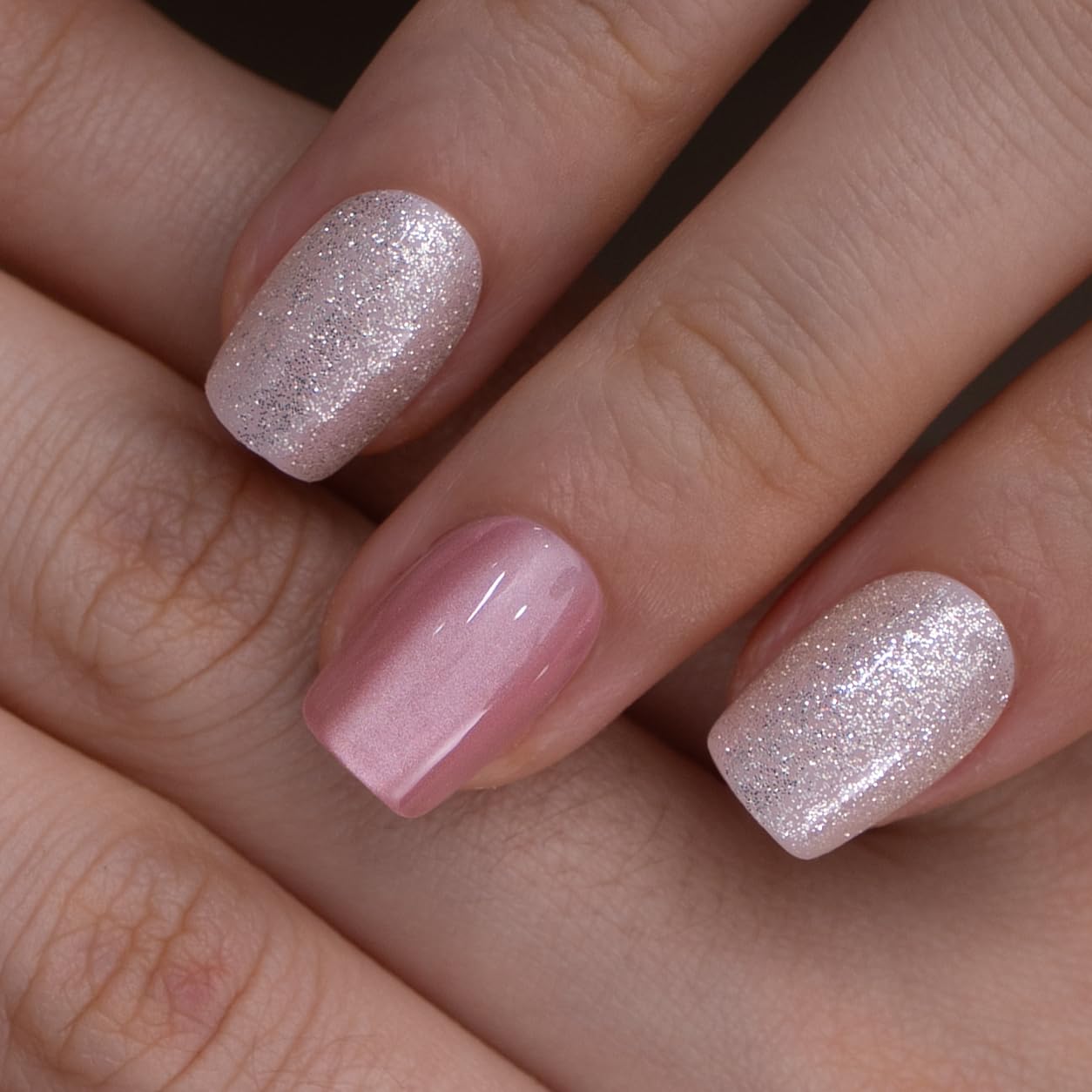CurvLife Soft Gel Square Press-On Nails Short, Reusable Fake Nails with Glue & Adhesive Tabs, 30PCS Salon-Quality Stick-On Nails for At-Home Manicure (Latte Spark)