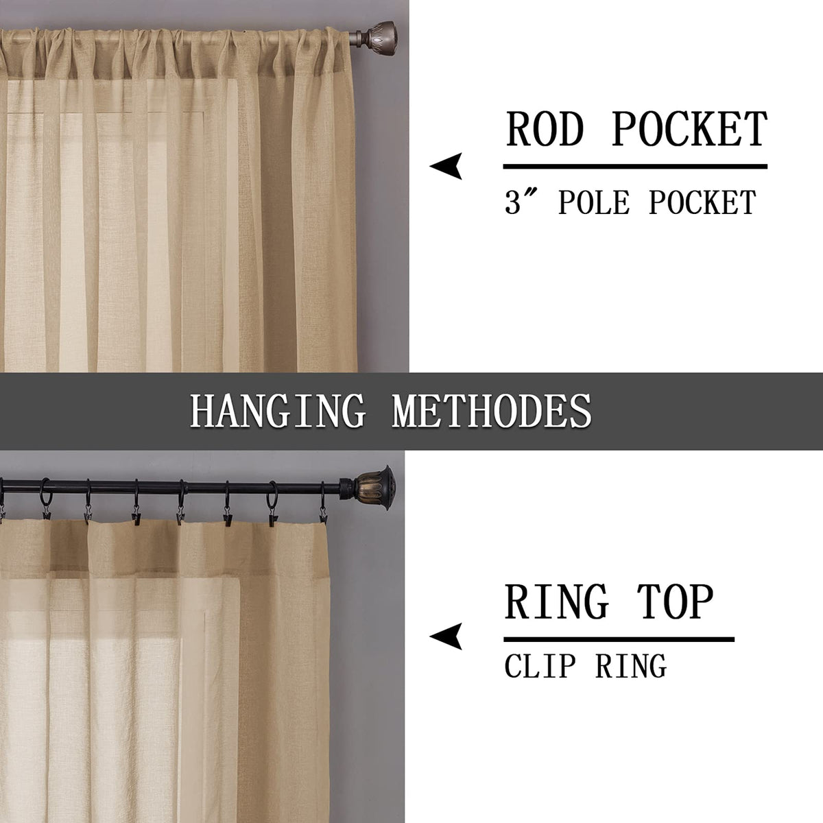 Short Sheer Curtain Linen Textured Living Room Curtains Sheer Light Filtering Rod Pocket Voile Curtain for Bedroom