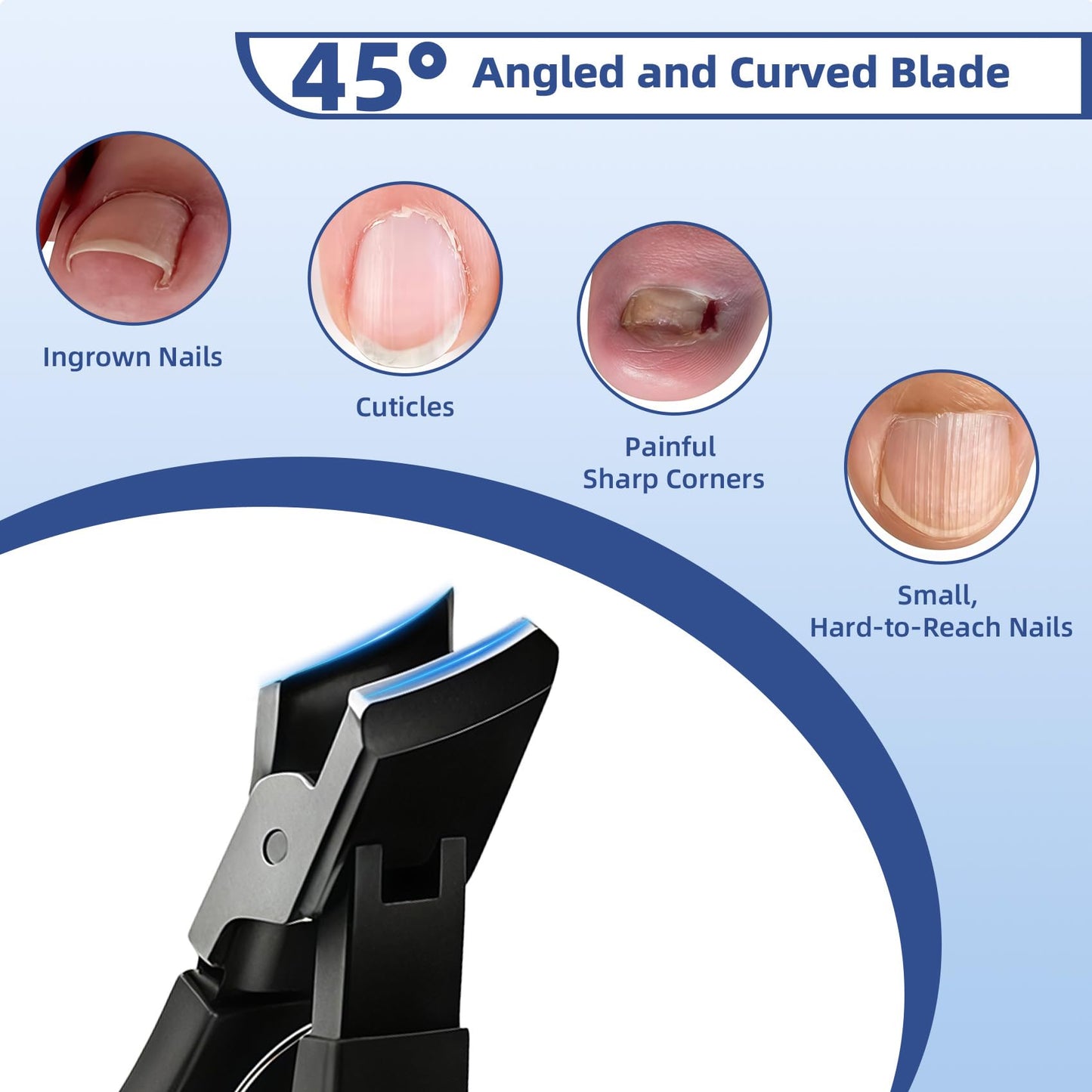 CllyCnny Toenail Clippers for Seniors Thick Toe:Wide Opening, Sharp Heavy Duty Ingrown, Toe Nail Clippers Nail Cutter Long Handle with Slanted Blade,5Pcs Large Toenail Cutters Set for Men