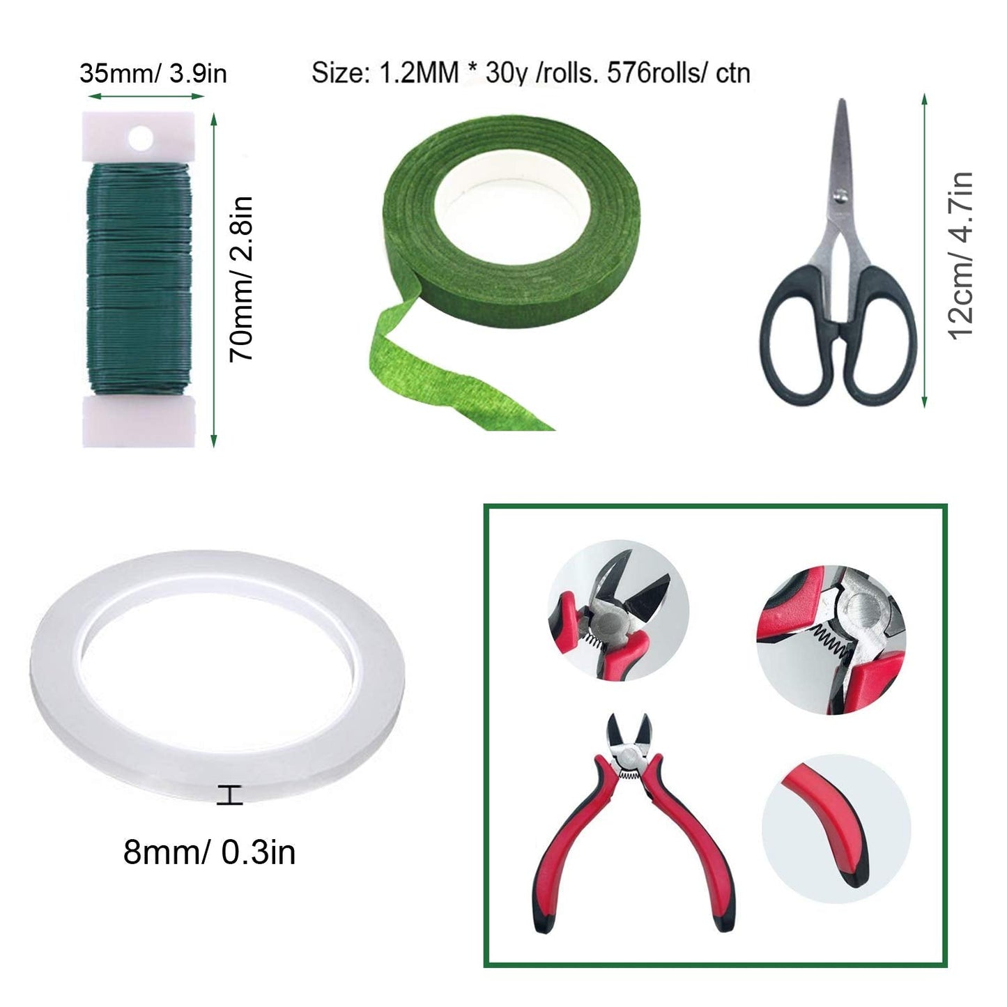 Floral Arrangement Tool Kit, Woohome 2 Style Tape Stem Wrap, 2 Style Floral Wire, Wire Cutter, Scissors and Head Pins for Wedding Bouquet DIY