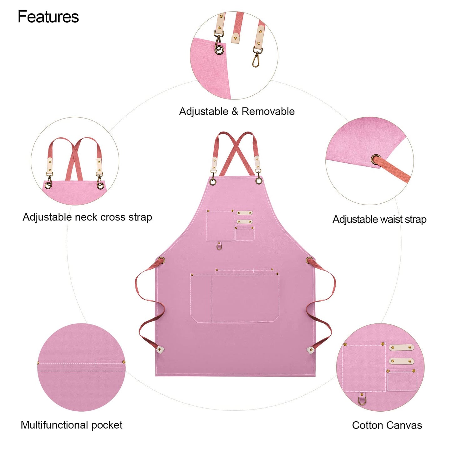 Dulabi Apron, Adjustable Chef Apron for Women and Men with Large Pockets, Cooking Kitchen Apron with Back Straps