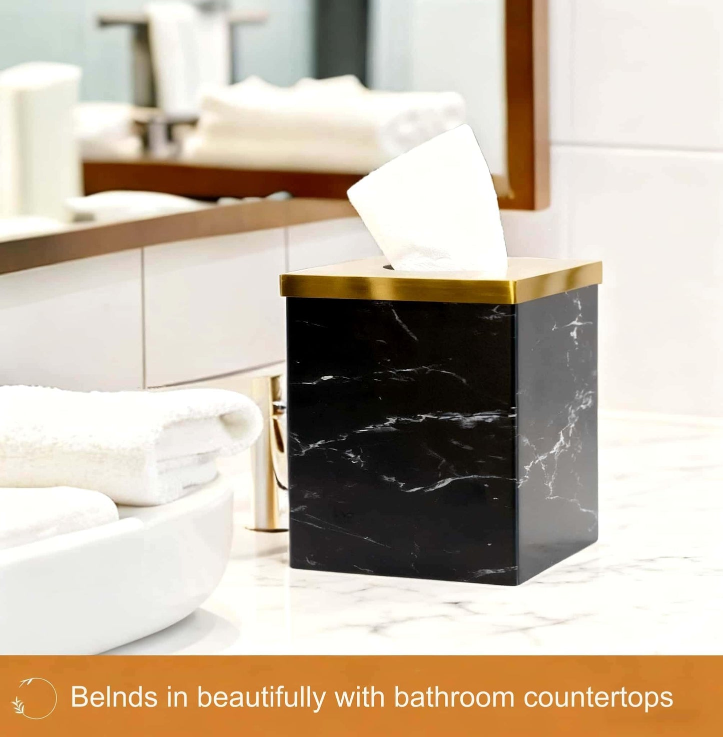 JWT Astyle Metal Facial Tissue Box Cover Holder and Dispenser.Decorative Tissue Box Covers Cube Dresser Accessories for Bathroom Livingroom Kitchen Office Desk.Black Marble Pattern Home Gifts