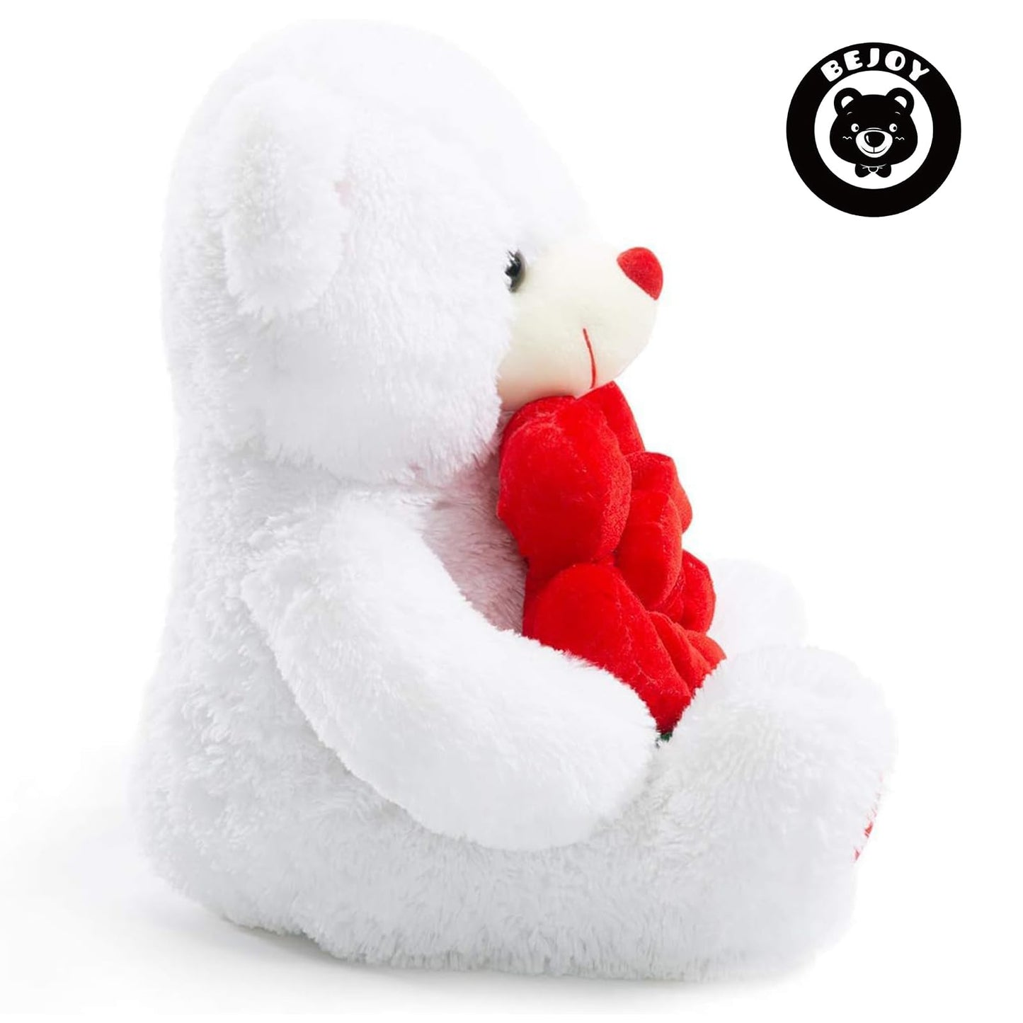 BEJOY Teddy Bear Stuffed Animals Plush Bear Holding Rose Soft Plush Toy Gifts 16 inches White