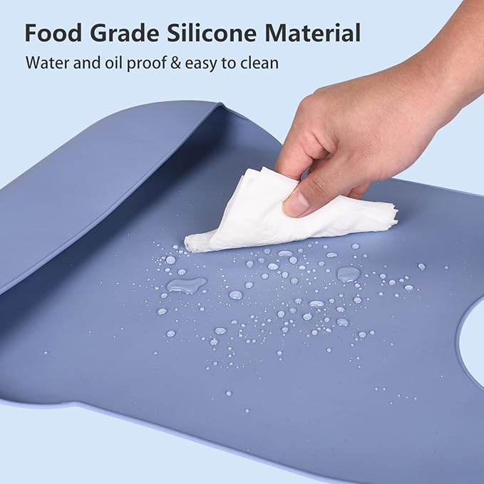 Adult Bibs for Men, Women, Elderly- Silicone Adult Bibs for Eating - Washable Bib with Crumb Catcher (Blue)