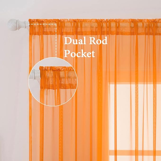 MIULEE 2 Panels Solid Fall Color Sheer Window Curtains Elegant Window Voile Panels/Drapes/Treatment for Bedroom Living Room (54 X 84 Inches Orange)