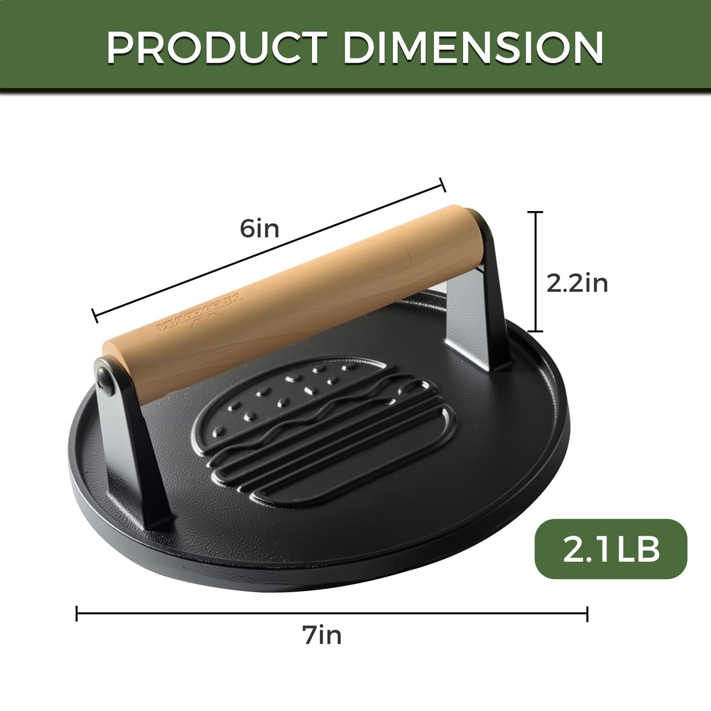 XUDAKAIXIN Cast Iron Smash Burger Press 7.1",Grill Bacon Meat Press Tool,Perfect for Blackstone, Camp Chef, Weber Grills & Indoor Griddles – BBQ & Cookout Must-Have (Grooved)