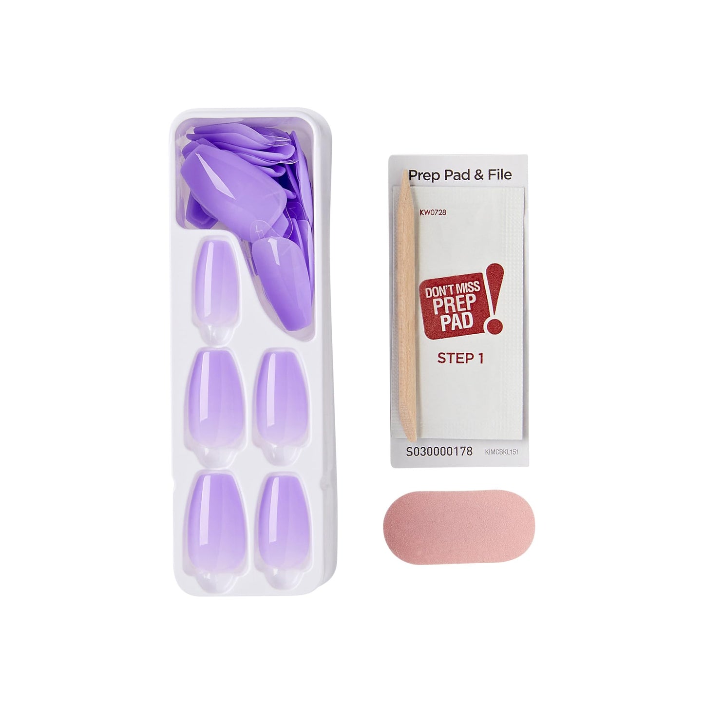 KISS Impress No Glue Mani 30 Pcs Press on Nails, Medium Coffin Design Nail, Solid Purple Lavender Print, Simple Peel & Press Easy Apply, Hassle-Free Removal, Essential Tools Included