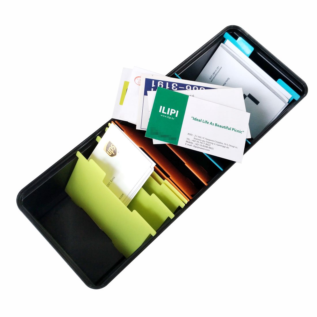 Business Card Organizer: 500 Card Storage Box with 11 Dividers