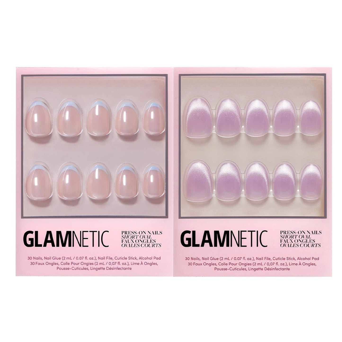 Glamnetic Press-On Nails Bundle - Into Blue & Fairy Dust | Glazed Short Oval Fake Nails with Periwinkle French Tips | Short Oval Beige-Pink False Nails with a Metallic Finish | Reusable, Salon-Quality