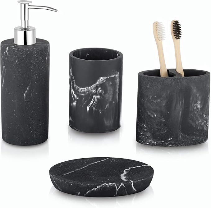 zccz Toothbrush Holder for Bathroom Marble Look, Electric Toothbrush and Toothpaste Holder, Organizer Makeup Brush and Razor, Black Marble Look Toothbrush Cup
