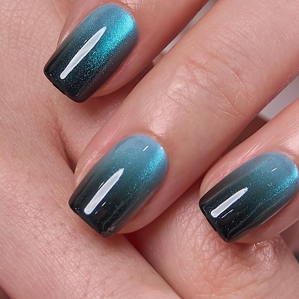 CurvLife Soft Gel Square Press-On Nails Short, Reusable Fake Nails with Glue & Adhesive Tabs, 30PCS Salon-Quality Stick-On Nails for At-Home Manicure (Midnight Tide)