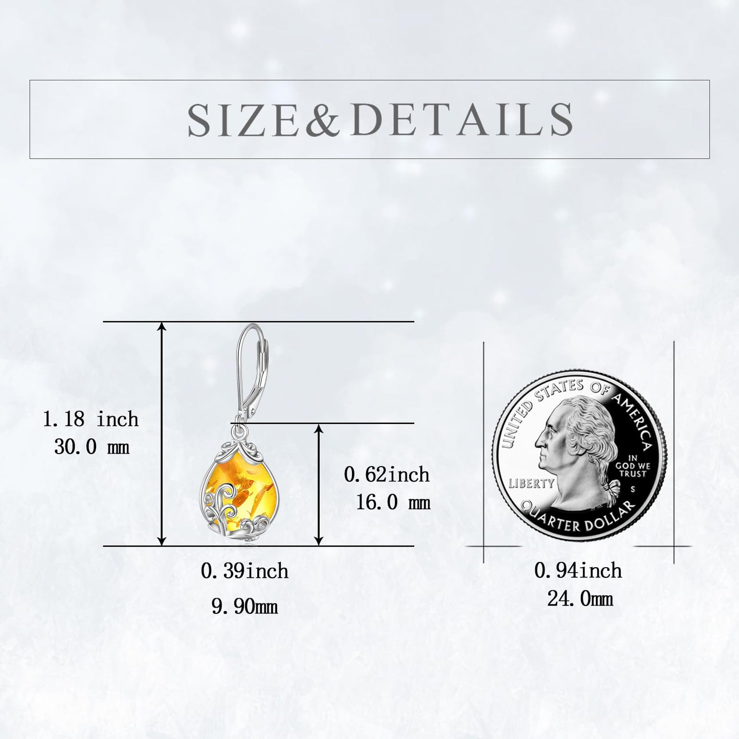POPLYKE Amber Filigree Teardrop Drop Dangle Earrings Sterling Silver Leverback Earrings Jewelry for Women