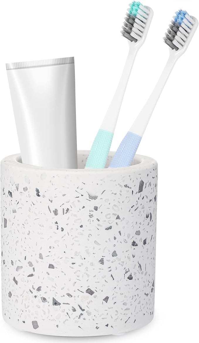 Diatomite Toothbrush Holder, BOJDOPIE Water Absorption Quick Drying Bathroom Countertop Organizer, Stand Cup for Toothpaste Makeup Brushes Razors (White)