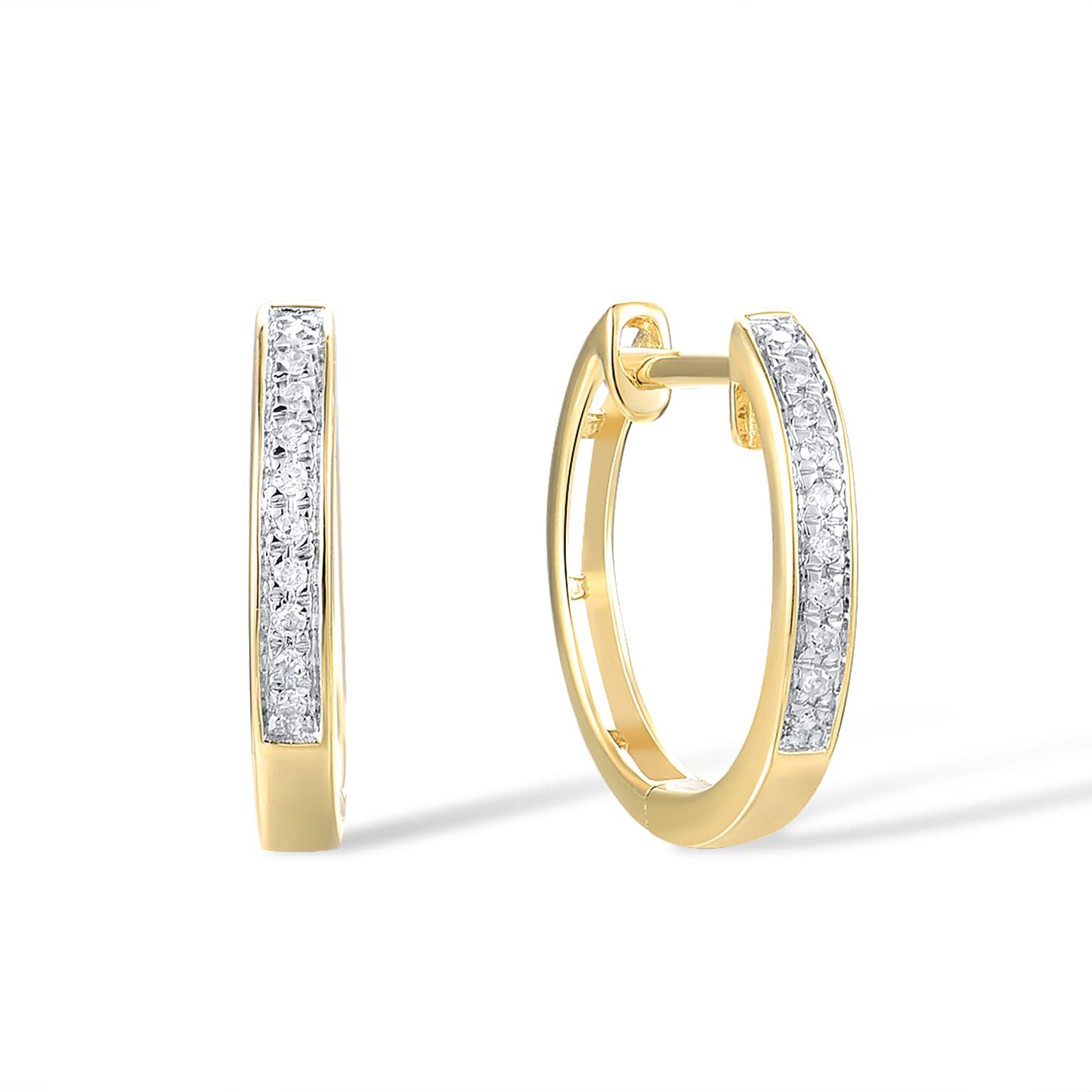 Santuzza 10K Yellow Solid Gold Genuine Diamond Dainty Huggie Hoop Earrings for Women