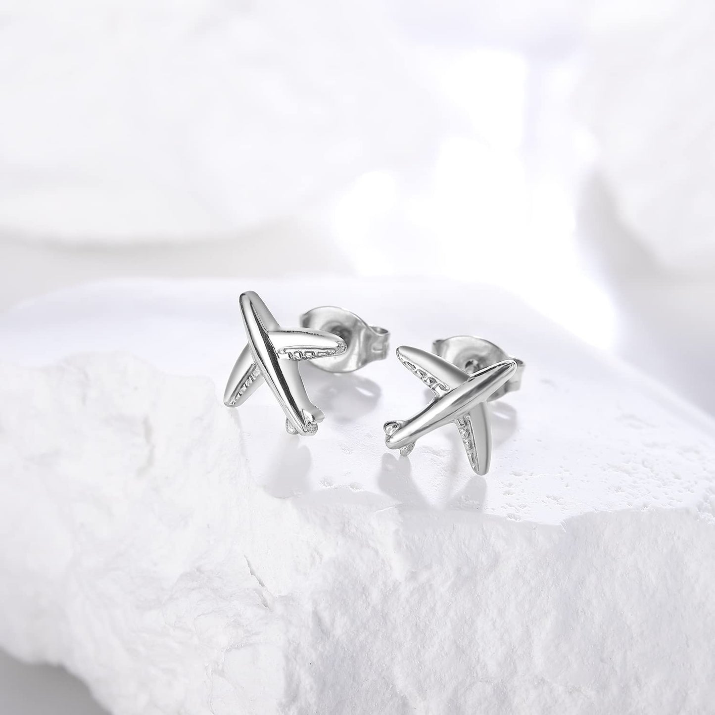 VOJO Implant Grade G23 Titanium Stud Earrings for Sensitive Ears Post Pierced Cartilage Lobe Earring Stud for Women (Silver Plane)