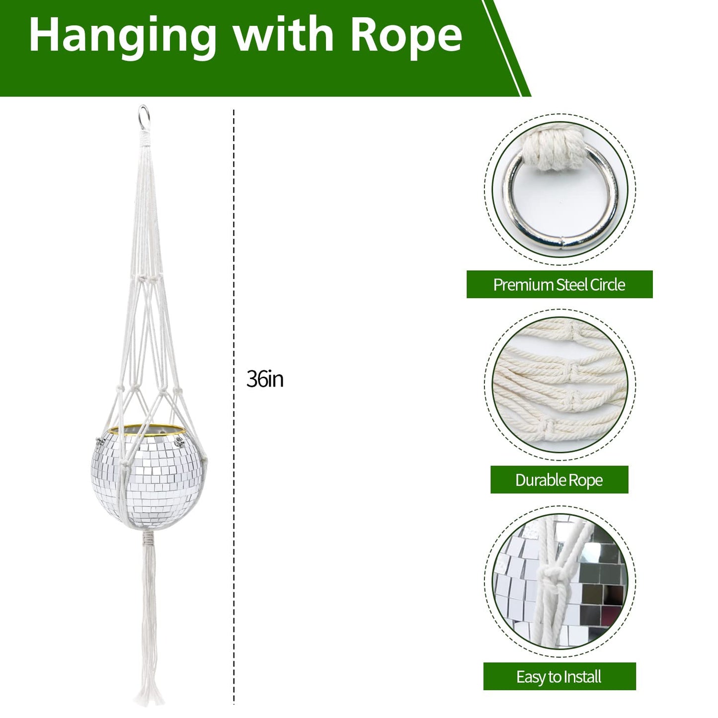 FGBNM 6" Disco Ball Planter, Disco Ball Plant Hanger with Hanging Rope, Hanging Chain, Hook, Circle and Extra Mirror Pieces